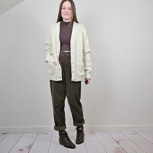 Vintage 70s 80s Cableknit Cardigan Cream Large